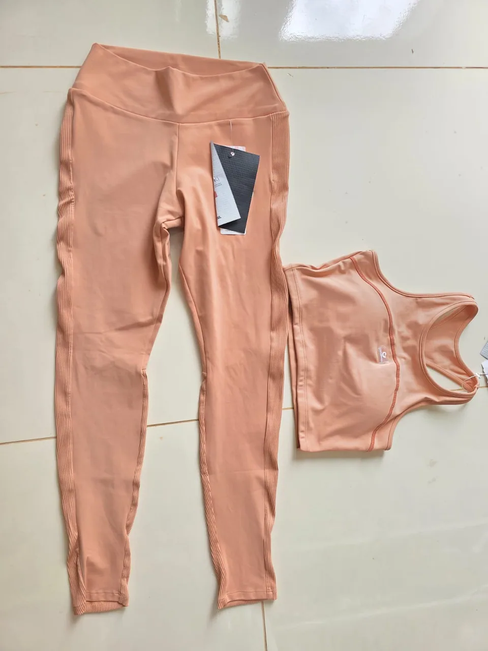 Conjunto Fitness Cajubrasil Pêssego Canelado — Foto real, sem filtro
