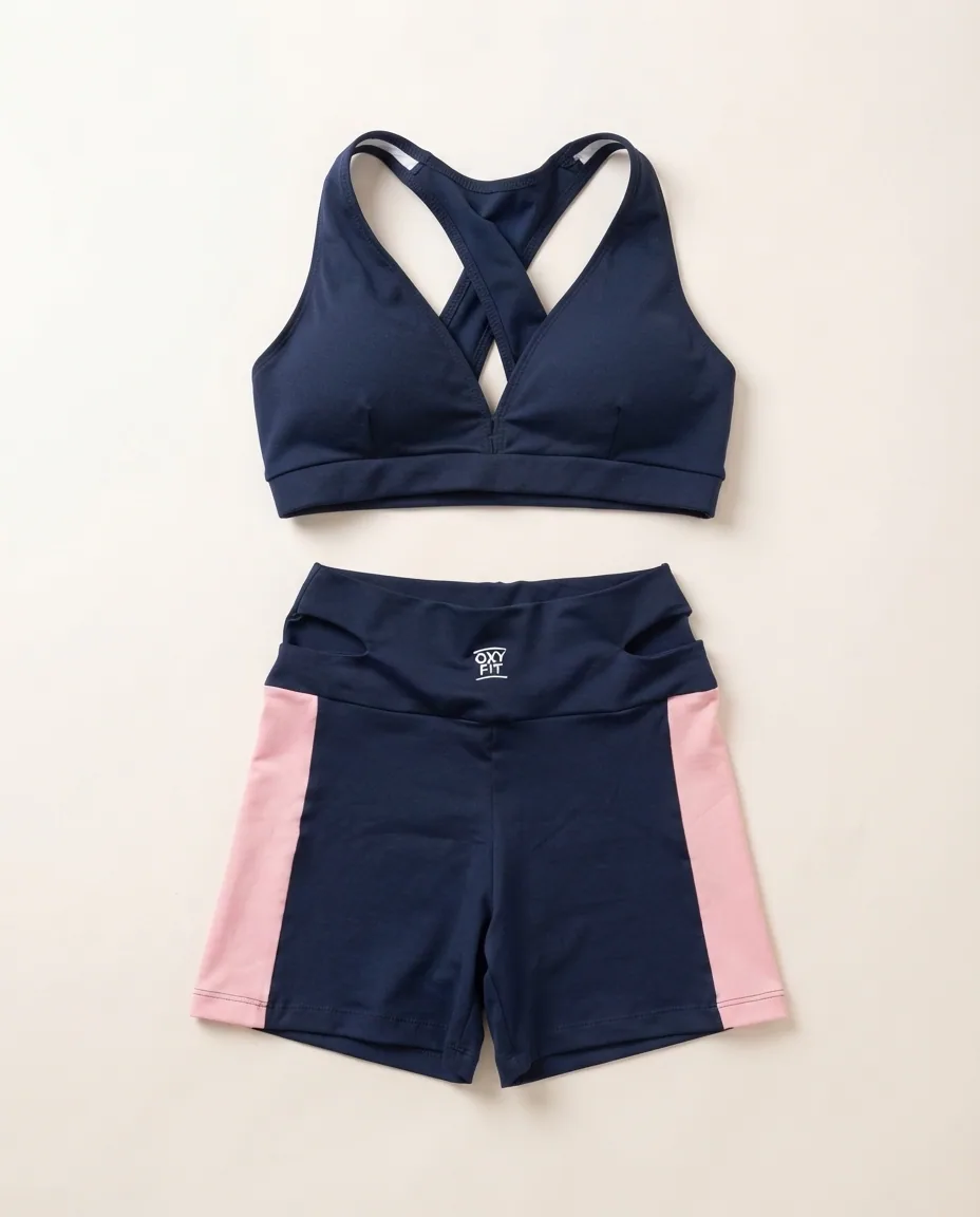 Conjunto Oxyfit Azul com Rosa — Detalhe da peça