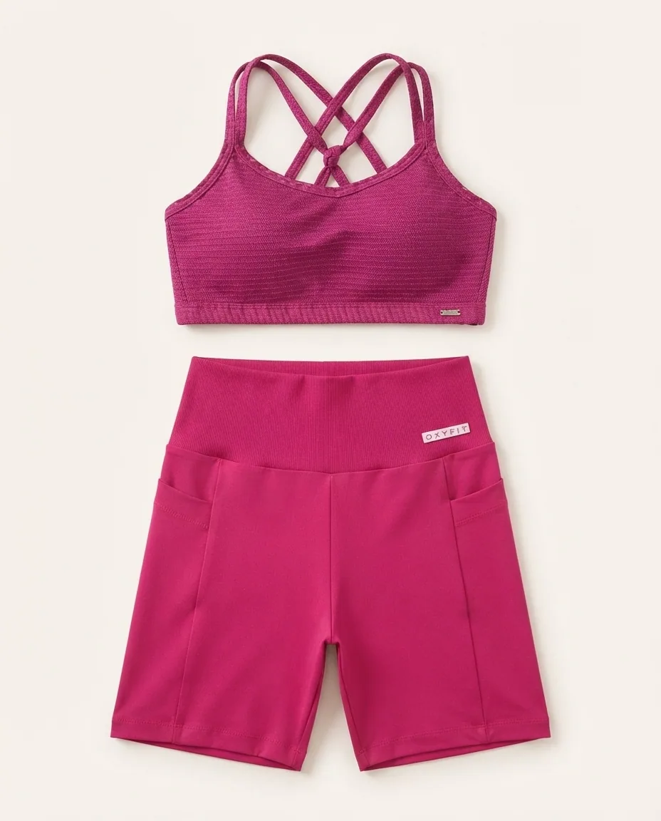 Conjunto Fitness Rosa com Top e Short — Detalhe da peça