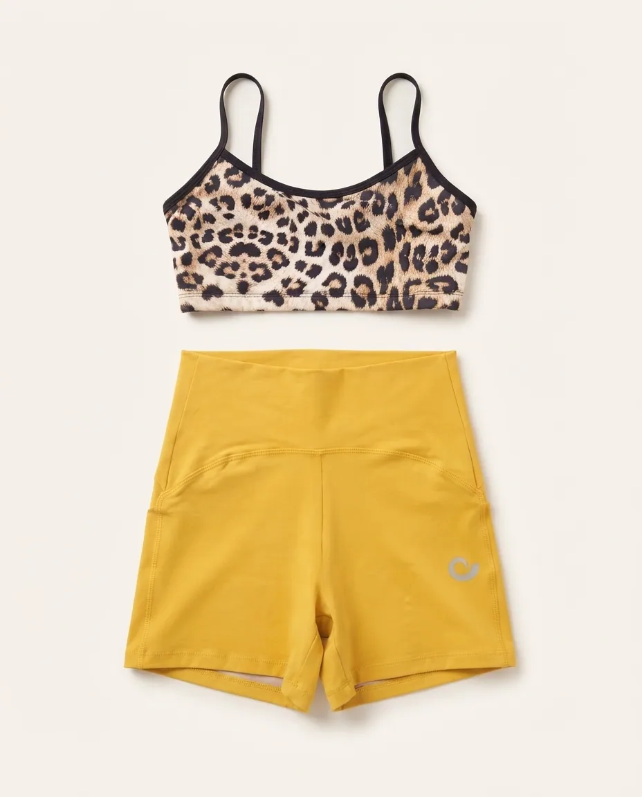 Conjunto Fitness Onça e Amarelo — Detalhe da peça