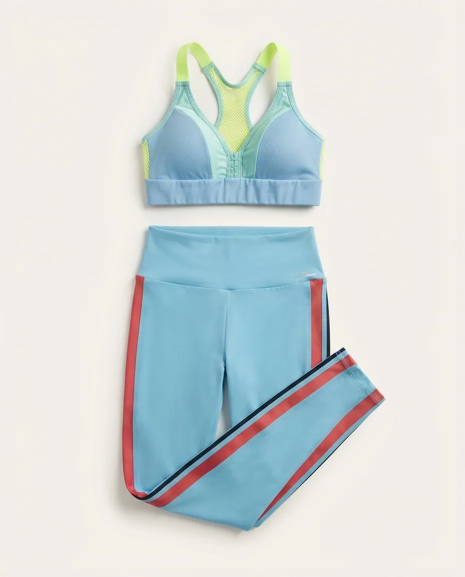 Conjunto fitness azul com listras Cajubrasil — Detalhe da peça
