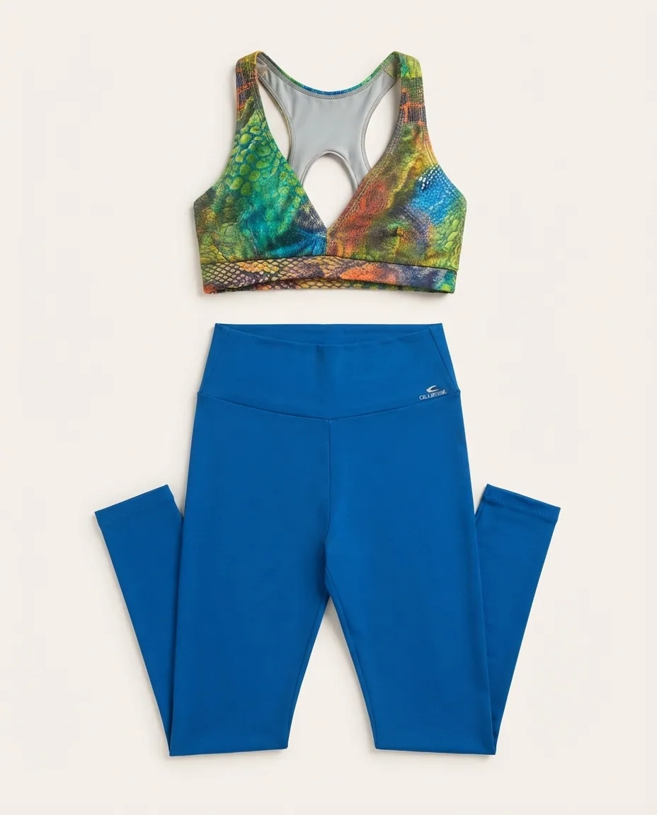 Conjunto Legging Azul e Top Estampado — Detalhe da peça
